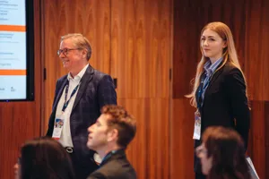 Conversation during a break, lill Global Symposium 2026, Rhodes House, Oxford